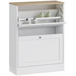 HOMCOM 2 Flip Drawer Narrow Shoe Cabinet with Adjustable Shelves, White - thumbnail 2