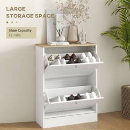 HOMCOM 2 Flip Drawer Narrow Shoe Cabinet with Adjustable Shelves, White - thumbnail 4