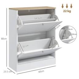 HOMCOM 2 Flip Drawer Narrow Shoe Cabinet with Adjustable Shelves, White - thumbnail 3