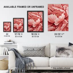 "Artery8 Coral Pink Peony Painting Magnified Zoom Floral Wall Art Print - Size: W24"" x H32""" - thumbnail 3