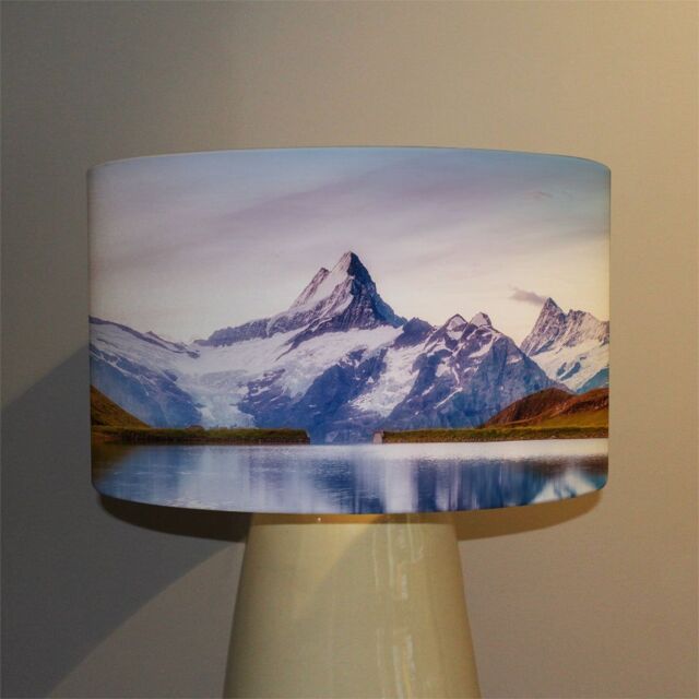 Benjamin Tate Design panoramic view of the mt schreckhorn & wetterhorn ceiling lamp shade in Natural