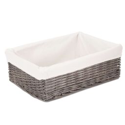 Red Hamper Cotton Lined Extra Large Antique Wash Finish Wicker Tray in Brown
