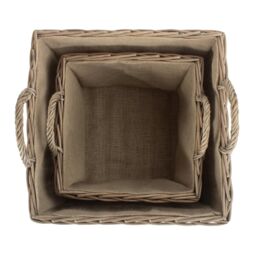 Red Hamper Wicker Set of 2 Antique Wash Square Hessian Lined Log Basket in Grey - thumbnail 4