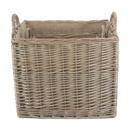 Red Hamper Wicker Set of 2 Antique Wash Square Hessian Lined Log Basket in Grey - thumbnail 3