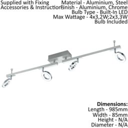 Loops Wall 6 Spot Light Aluminium Chrome Shade Satined Plastic Bulb LED 4x3.2W 2x3.3W - thumbnail 2