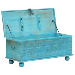 Berkfield Home Storage Chest Solid Mango Wood Blue 100x40x41 cm - Size: 100 x 40 x 41 cm - thumbnail 2