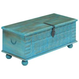Berkfield Home Storage Chest Solid Mango Wood Blue 100x40x41 cm - Size: 100 x 40 x 41 cm - thumbnail 3