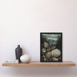 Artery8 Seashells by the Shore Modern Coastal Illustration Artwork Framed Wall Art Print A4 in Black - thumbnail 2