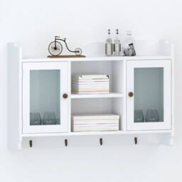 Berkfield Home Modern White MDF Wall Cabinet Display Shelf Book/DVD/Glass Storage - thumbnail 2