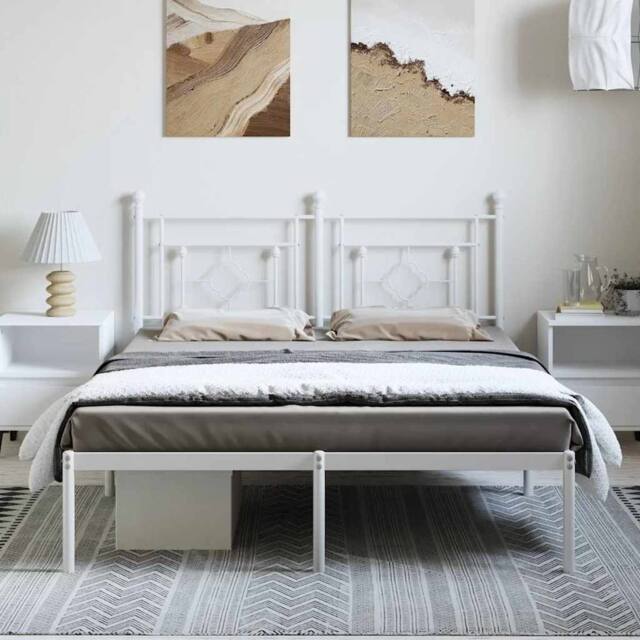 Berkfield Home Metal Bed Frame without Mattress with Headboard White 193x203cm - Size: 193x203 cm - image 1