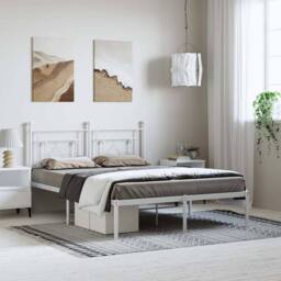 Berkfield Home Metal Bed Frame without Mattress with Headboard White 193x203cm - Size: 193x203 cm - thumbnail 2