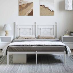 Berkfield Home Metal Bed Frame without Mattress with Headboard White 193x203cm - Size: 193x203 cm - thumbnail 1