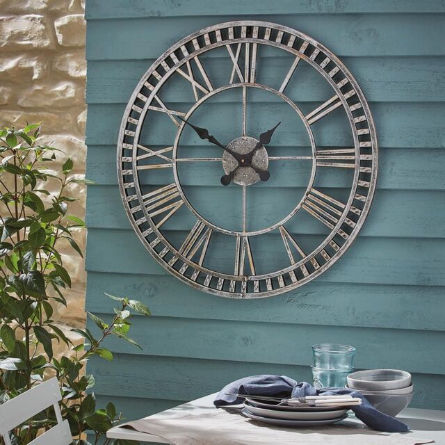 mysmartbuy Buxton Skeleton Indoor or Outdoor Metal Quartz Clock - 60cm Diameter in Silver - image 1