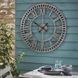 mysmartbuy Buxton Skeleton Indoor or Outdoor Metal Quartz Clock - 60cm Diameter in Silver