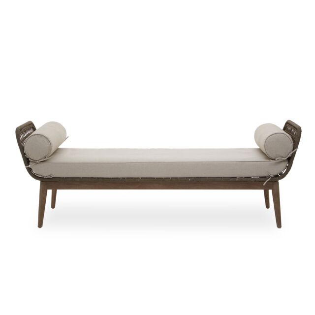 Orsina Rattan Woven Day Bed with 2 side Round Pillow, Rattan Lounge Bench in Natural - image 1