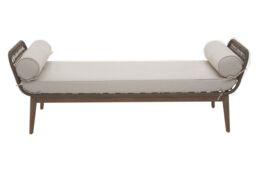 Orsina Rattan Woven Day Bed with 2 side Round Pillow, Rattan Lounge Bench in Natural - thumbnail 4