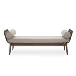 Orsina Rattan Woven Day Bed with 2 side Round Pillow, Rattan Lounge Bench in Natural - thumbnail 1