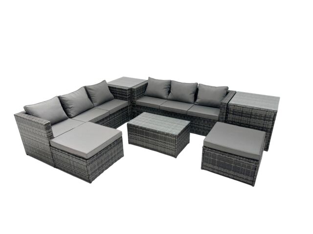 Fimous 8-seater Patio Coffee Table Sofa Set with 2 Side Tables 2 Footstools in Dark Grey - image 1
