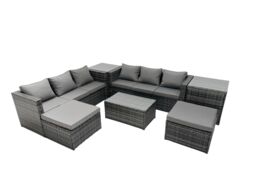 Fimous 8-seater Patio Coffee Table Sofa Set with 2 Side Tables 2 Footstools in Dark Grey - thumbnail 2
