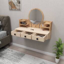 Destina Home Cosmo Makeup Vanity Table with Mirror in Beige - Size: 1 Pack - thumbnail 3