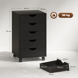 HOMCOM Mobile File Cabinet 5 Drawer Storage Filing Cabinet Home Office in Black - thumbnail 3