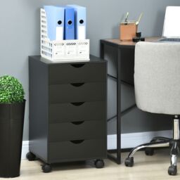 HOMCOM Mobile File Cabinet 5 Drawer Storage Filing Cabinet Home Office in Black