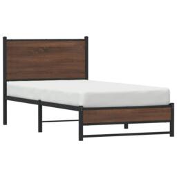 Berkfield Home Metal Bed Frame without Mattress Brown Oak 75x190 cm Small Single - thumbnail 4