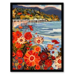 "Artery8 Dunoon Pier Floral Scottish Seaside Spring Framed Art Print in Orange - Size: W12"" x H16""" - thumbnail 1