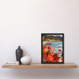 "Artery8 Dunoon Pier Floral Scottish Seaside Spring Framed Art Print in Orange - Size: W12"" x H16""" - thumbnail 4
