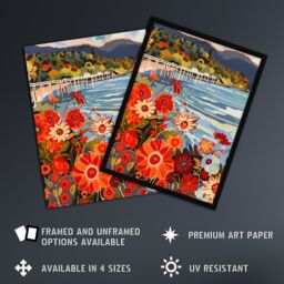 "Artery8 Dunoon Pier Floral Scottish Seaside Spring Framed Art Print in Orange - Size: W12"" x H16""" - thumbnail 2