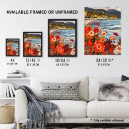 "Artery8 Dunoon Pier Floral Scottish Seaside Spring Framed Art Print in Orange - Size: W12"" x H16""" - thumbnail 3