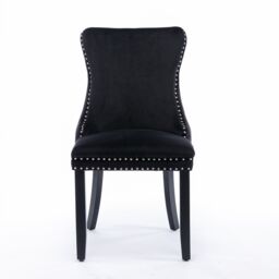 HomeTouch Sierra Set of 6 Lux Dining Chairs Velvet Tufted Wing Back Kitchen Chairs with Oak Wood Legs in Black - Size: 6 Pack - thumbnail 9