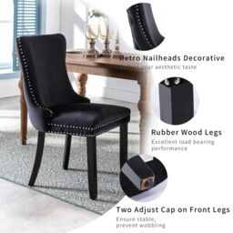 HomeTouch Sierra Set of 6 Lux Dining Chairs Velvet Tufted Wing Back Kitchen Chairs with Oak Wood Legs in Black - Size: 6 Pack - thumbnail 6