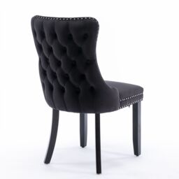 HomeTouch Sierra Set of 6 Lux Dining Chairs Velvet Tufted Wing Back Kitchen Chairs with Oak Wood Legs in Black - Size: 6 Pack - thumbnail 8