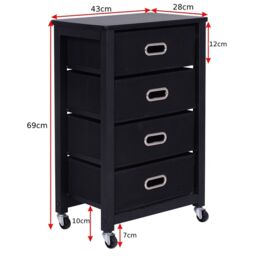 Costway 4 Drawers Bedside Table End Table Mobile Filing Cabinet Side Cabinet w/ Wheels in Black - thumbnail 2
