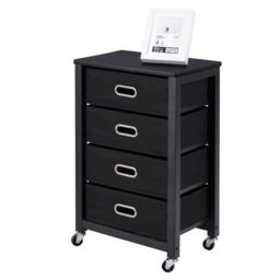 Costway 4 Drawers Bedside Table End Table Mobile Filing Cabinet Side Cabinet w/ Wheels in Black - thumbnail 3