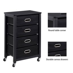 Costway 4 Drawers Bedside Table End Table Mobile Filing Cabinet Side Cabinet w/ Wheels in Black - thumbnail 4