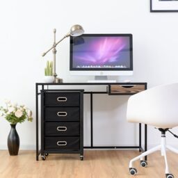 Costway 4 Drawers Bedside Table End Table Mobile Filing Cabinet Side Cabinet w/ Wheels in Black - thumbnail 5