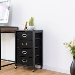 Costway 4 Drawers Bedside Table End Table Mobile Filing Cabinet Side Cabinet w/ Wheels in Black - thumbnail 6