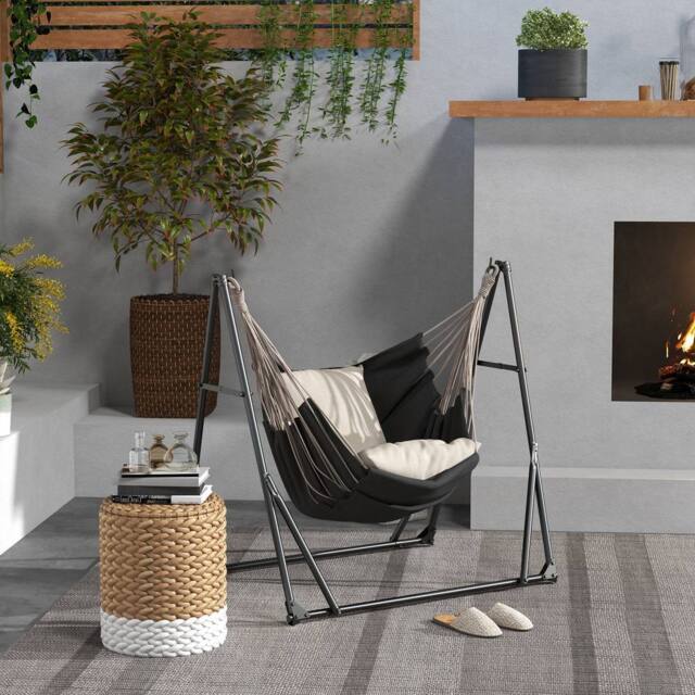 OUTSUNNY Foldable Hammock Stand, 2 in 1 Hammock Net Stand, Hammock Chair Stand, Black - image 1