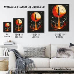 "Artery8 Rocket Launch Alien Planets Space Exploration Framed Wall Art in Black - Size: W12"" x H16""" - thumbnail 3