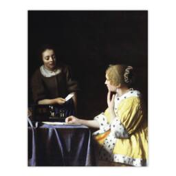 "Artery8 Mistress & Maid Portrait Vermeer Vintage Wall Art Print Poster in Black - Size: W12"" x H16""" - thumbnail 1