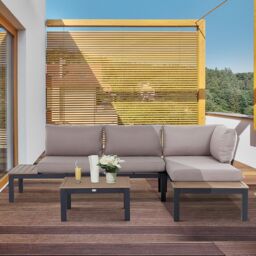 OUTSUNNY 3pcs Garden Sectional Sofa Side Table Furniture Set with Cushion in Grey - thumbnail 1