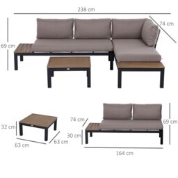 OUTSUNNY 3pcs Garden Sectional Sofa Side Table Furniture Set with Cushion in Grey - thumbnail 3