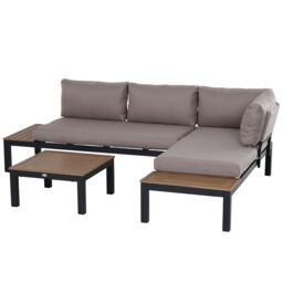 OUTSUNNY 3pcs Garden Sectional Sofa Side Table Furniture Set with Cushion in Grey - thumbnail 2