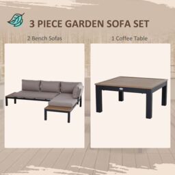 OUTSUNNY 3pcs Garden Sectional Sofa Side Table Furniture Set with Cushion in Grey - thumbnail 4