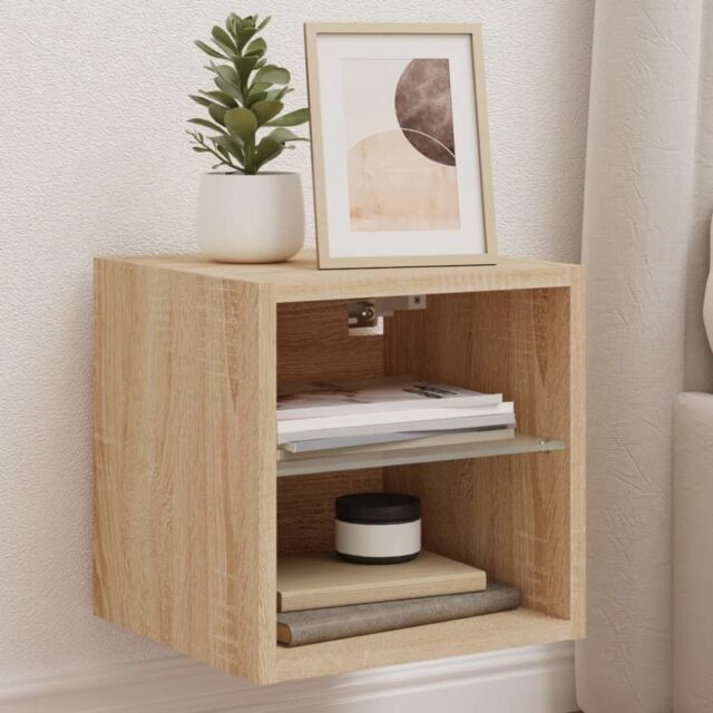Berkfield Home TV Wall Cabinets with LED Lights 2 pcs Sonoma Oak 30x28.5x30 cm in Brown - image 1