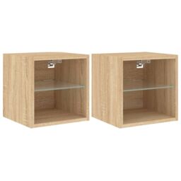 Berkfield Home TV Wall Cabinets with LED Lights 2 pcs Sonoma Oak 30x28.5x30 cm in Brown - thumbnail 2