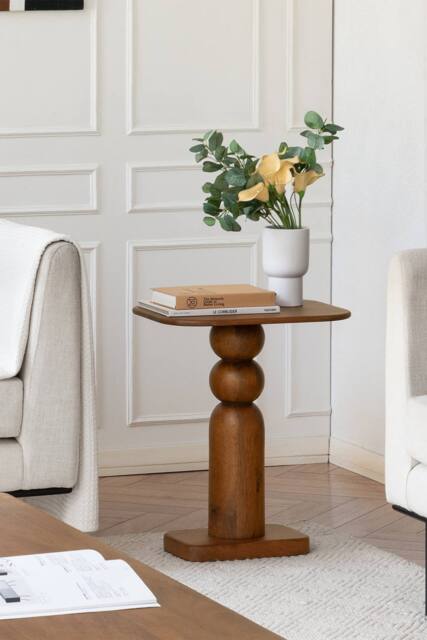 MH London Solid Mango Wood Sculptural Side Table, Bedside End Table for Living Room & Bedroom - Vita in Walnut - image 1