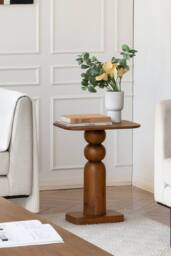 MH London Solid Mango Wood Sculptural Side Table, Bedside End Table for Living Room & Bedroom - Vita in Walnut - thumbnail 1